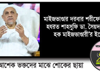 মাইজভাণ্ডার শরীফের আওলাদ হযরত ডাঃ সৈয়দ দিদারুল হক মাইজভাণ্ডারী এর ইন্তেকাল