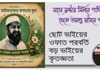 আল্লামা মোহাম্মদ শায়েস্তা খান আল আযহারী : ছোট ভাইয়ের ওফাত পরবর্তি বড় ভাইয়ের কৃতজ্ঞতা